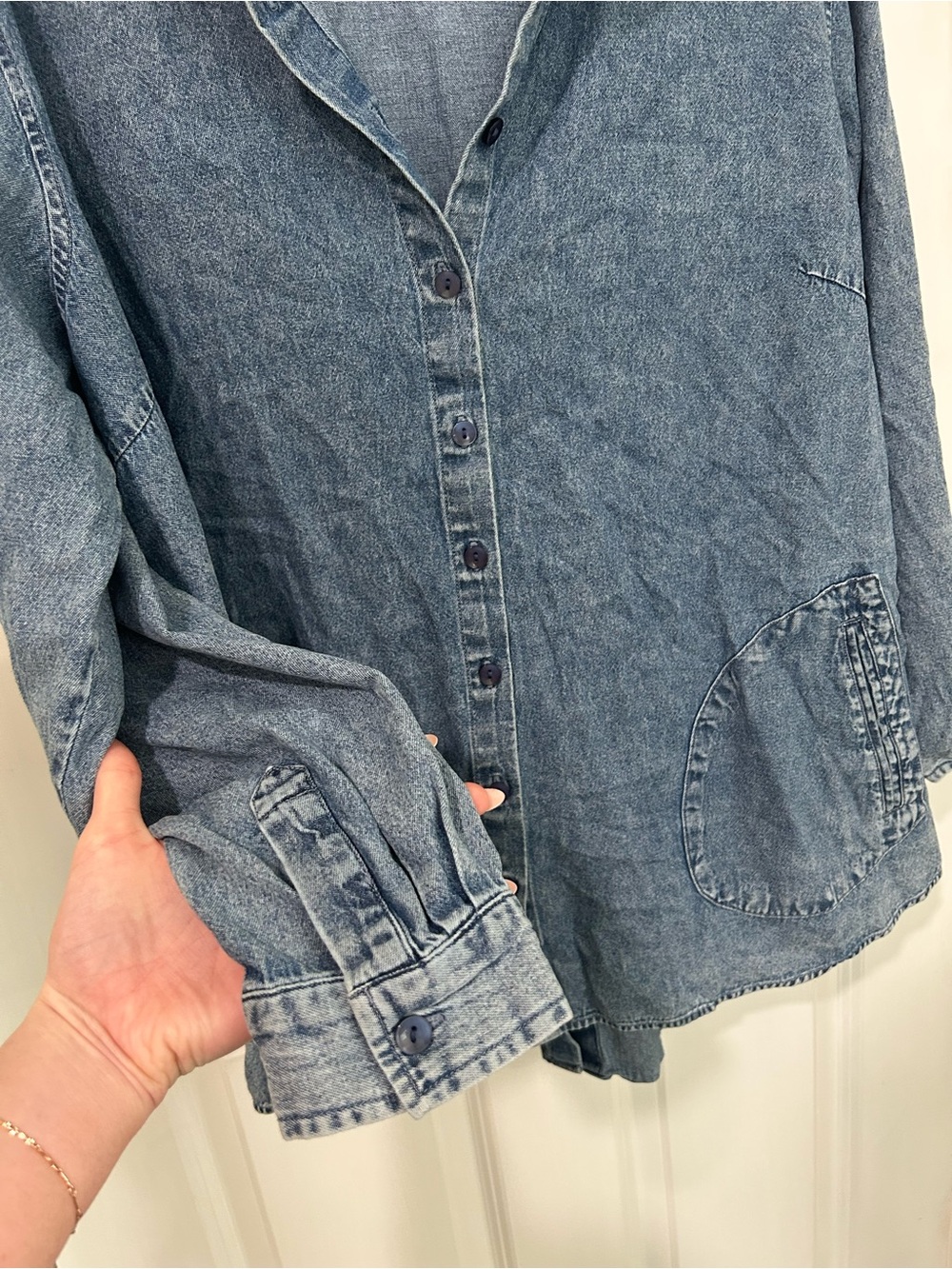 Joan Rivers Washed Denim Button-Front Shacket - Blue - Picture 4 of 6